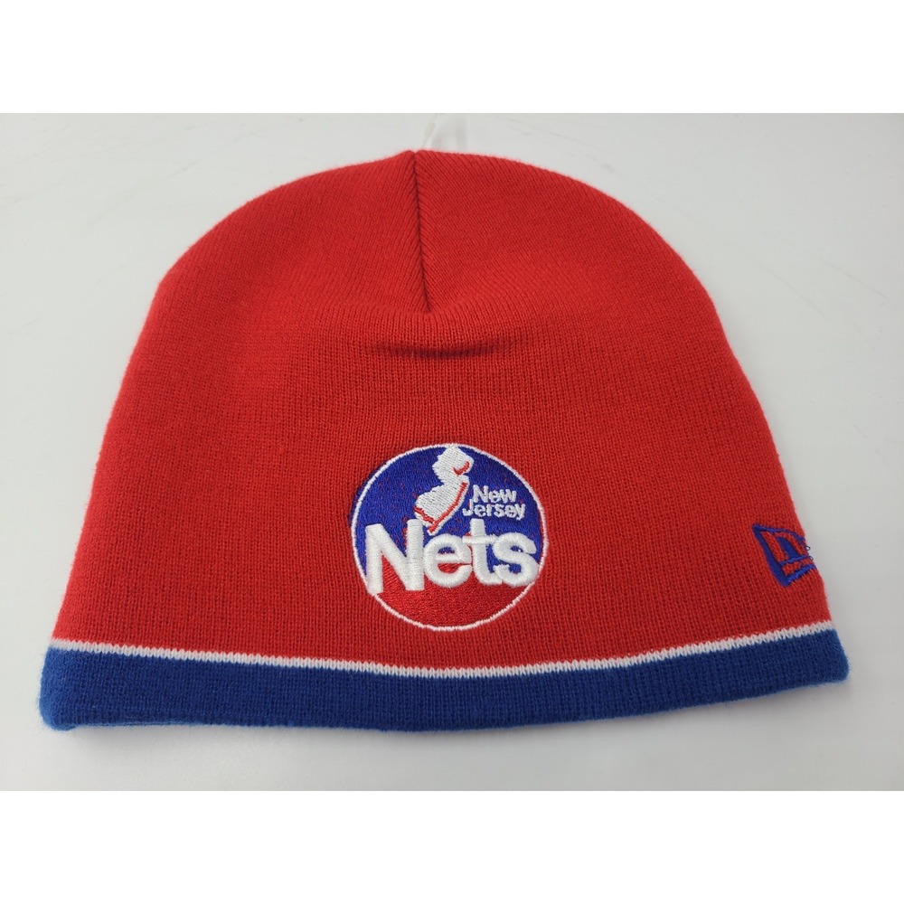 Vintage New Jersey Nets New Era Beanie Winter Knit Hat Stocking Cap Men NBA Red